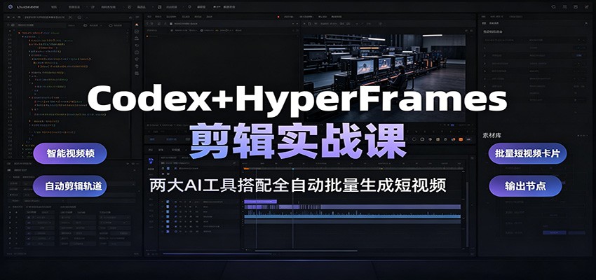 Codex+HyperFrames剪辑实战课：两大AI工具搭配全自动批量生成短视频-禾谷轻创网