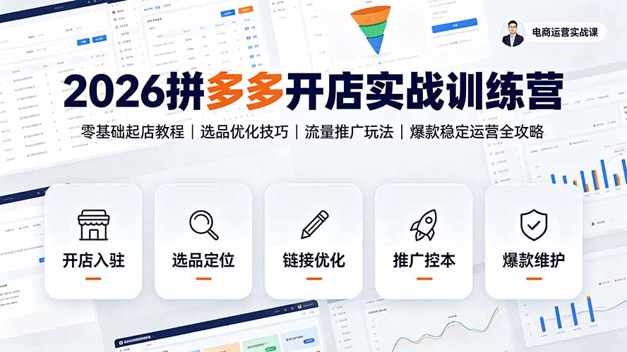 2026拼多多开店实战训练营：零基础起店教程｜选品优化技巧｜流量推广玩法｜爆款稳定运营全攻略-禾谷轻创网