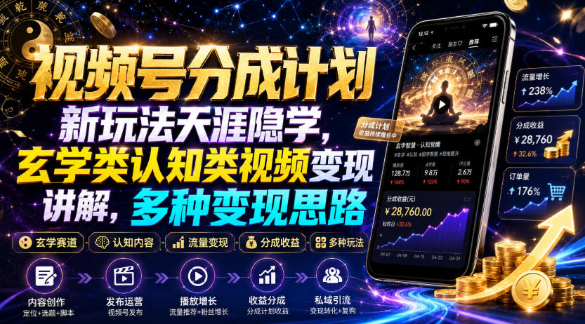 视频号分成计划新玩法天涯隐学，玄学类认知类视频变现讲解，多种变现思路-禾谷轻创网