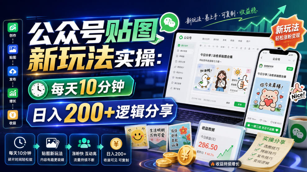 公众号贴图新玩法实操，每天10分钟，日入200+逻辑分享-禾谷轻创网