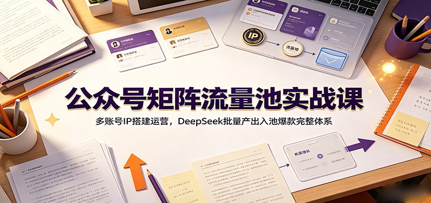 公众号矩阵流量池实战课：多账号IP搭建运营，DeepSeek批量产出入池爆款完整体系-禾谷轻创网