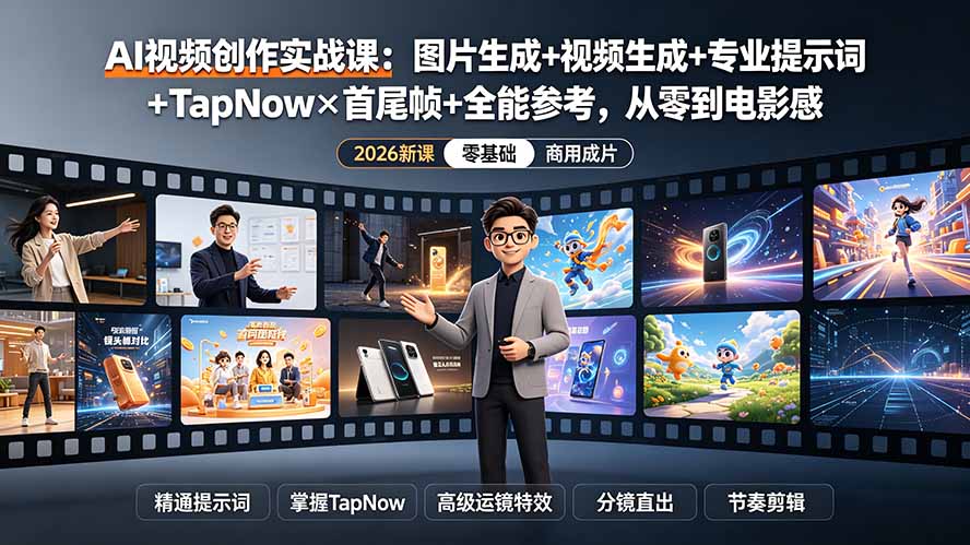 AI视频创作实战课：图片生成+视频生成+专业提示词+TapNow×首尾帧+全能参考，从零到电影感成片-禾谷轻创网