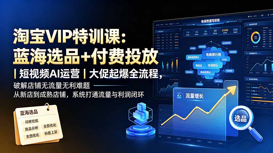淘宝VIP特训课-更新：蓝海选品+付费投放｜短视频AI运营｜大促起爆全流程，破解店铺无流量无利润难题-禾谷轻创网