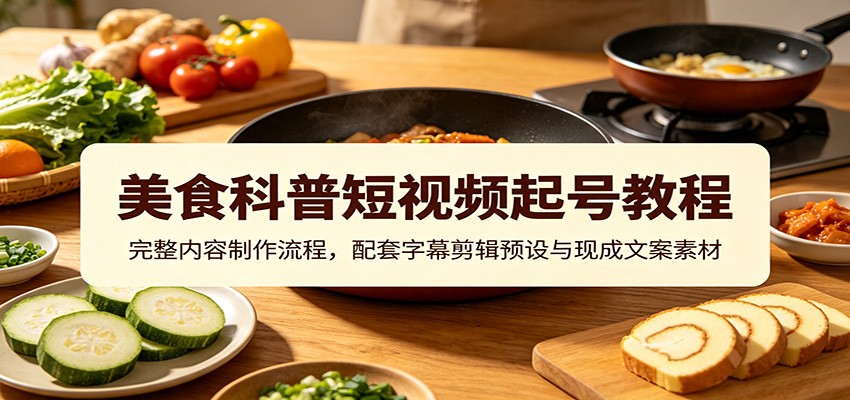 美食科普短视频起号教程：完整内容制作流程，配套字幕剪辑预设与现成文案素材-禾谷轻创网