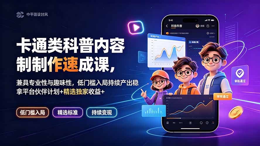 卡通类科普内容制作速成课，兼具专业性与趣味性，低门槛入局持续产出稳拿平台伙伴计划+精选独家收益-禾谷轻创网