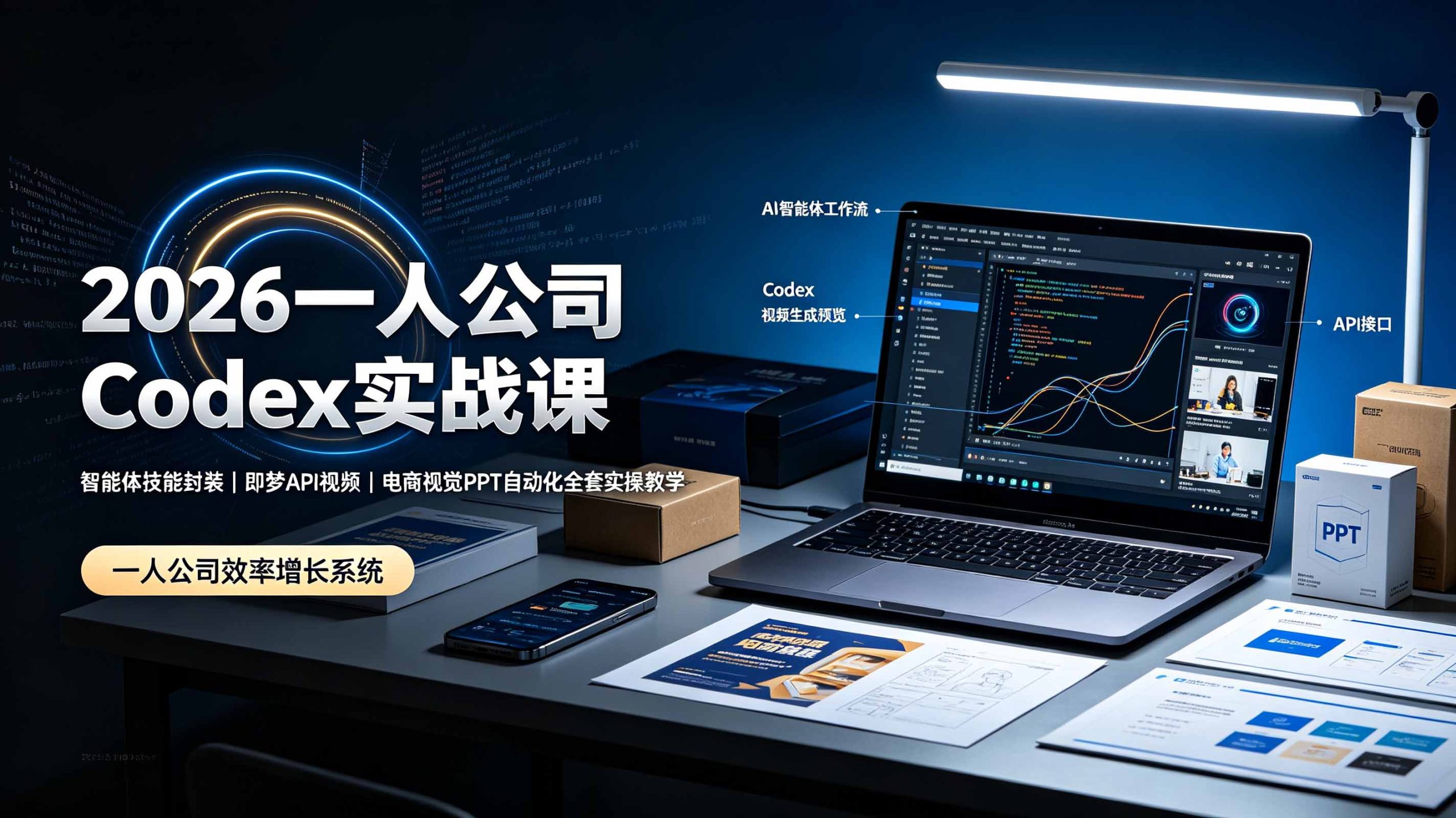 2026一人公司Codex实战课◆智能体技能封装｜即梦API视频｜电商视觉PPT自动化全套实操教学-禾谷轻创网