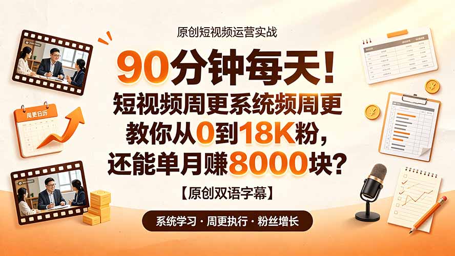 90 分钟每天！短视频周更系统教你从 0 到 18K 粉，还能单月赚 8000 块？【原创双语字幕】-禾谷轻创网