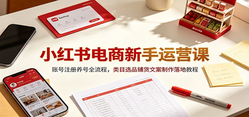 小红书电商新手运营课：账号注册养号全流程，类目选品铺货文案制作落地教程-禾谷轻创网