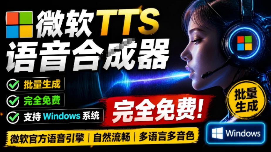 微软TTS免费语音配音生成器，完全免费，支持多语音、多音色选择，Windows系统专用TTS语音合成器-禾谷轻创网
