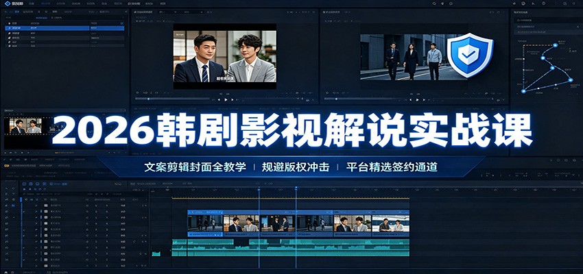 2026韩剧影视解说实战课：文案剪辑封面全教学，规避版权冲击平台精选签约通道-禾谷轻创网