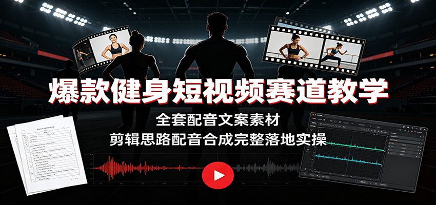 爆款健身短视频赛道教学：全套配音文案素材，剪辑思路配音合成完整落地实操-禾谷轻创网