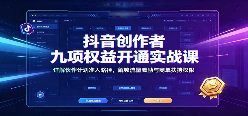 抖音创作者九项权益开通实战课：详解伙伴计划准入路径，解锁流量激励与商单扶持权限-禾谷轻创网