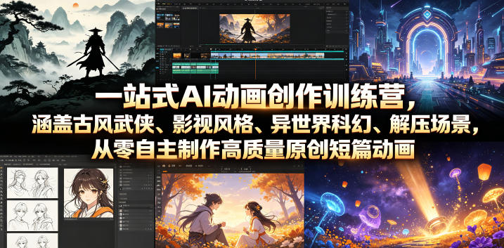 一站式AI动画创作训练营，涵盖古风武侠、影视风格、异世界科幻、解压场景，从零自主制作高质量原创短篇动画(更新)-禾谷轻创网