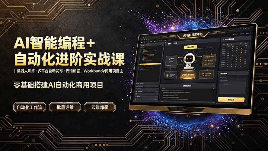 AI智能编程+自动化进阶实战课｜机器人训练·多平台自动发布·云端部署，Workbuddy商用项目全流程教学-禾谷轻创网