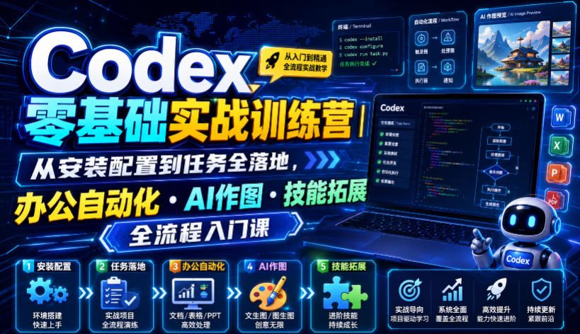 Codex零基础实战训练营｜从安装配置到任务全落地，办公自动化・AI作图・技能拓展全流程入门课-禾谷轻创网