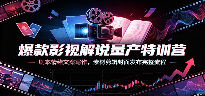 爆款影视解说量产特训营：剧本情绪文案写作，素材剪辑封面发布完整流程-禾谷轻创网