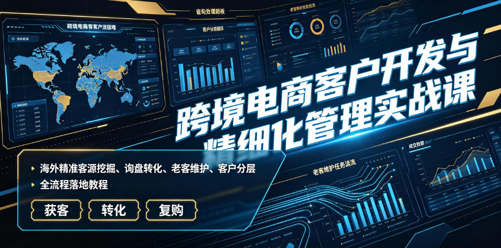跨境电商客户开发与精细化管理实战课｜海外精准客源挖掘、询盘转化、老客维护、客户分层全流程落地教程-禾谷轻创网