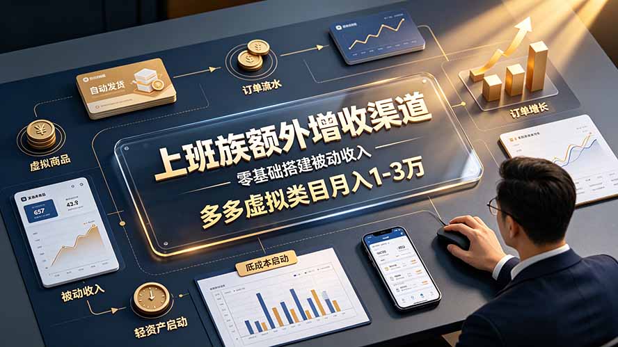 上班族额外增收渠道，零基础搭建被动收入，多多虚拟类目月入 1-3 万-禾谷轻创网