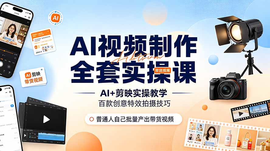 AI视频制作全套实操课，多款AI工具搭配剪映教学，百种特效运镜拍摄实操，抖音账号带货运营全覆盖-禾谷轻创网