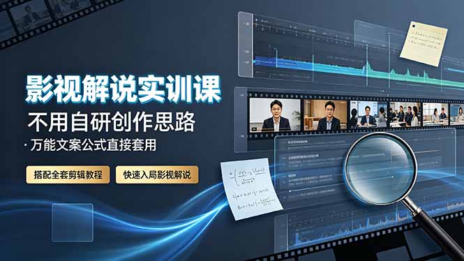 影视解说实训课：不用自研创作思路，万能文案公式直接套用，搭配全套剪辑教程，快速入局影视解说-禾谷轻创网