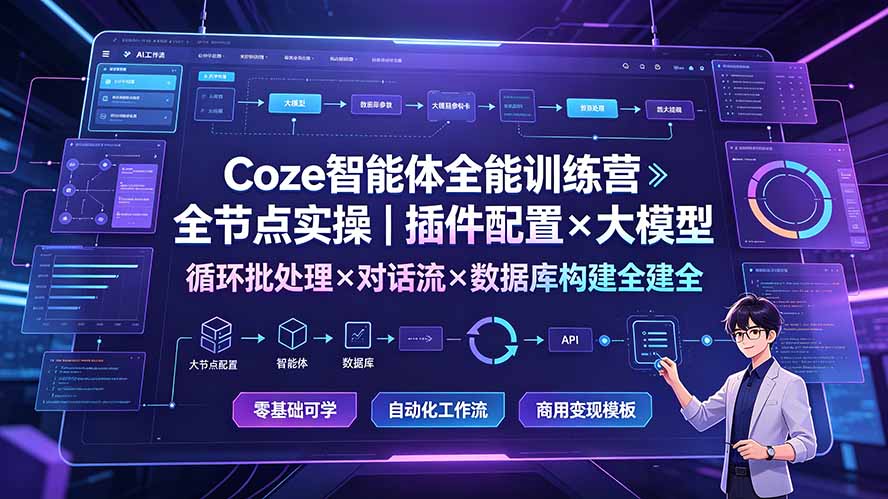Coze智能体全能训练营：全节点实操｜插件配置×大模型×循环批处理×对话流×数据库构建全教学-禾谷轻创网