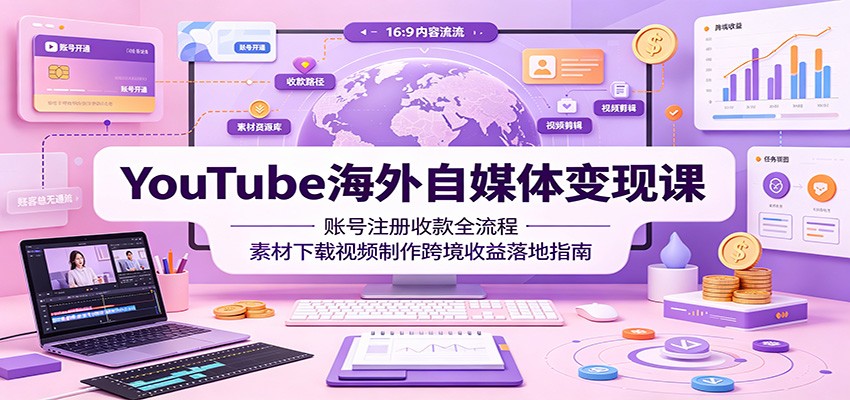 YouTube海外自媒体变现课：账号注册收款全流程，素材下载视频制作跨境收益落地指南-禾谷轻创网