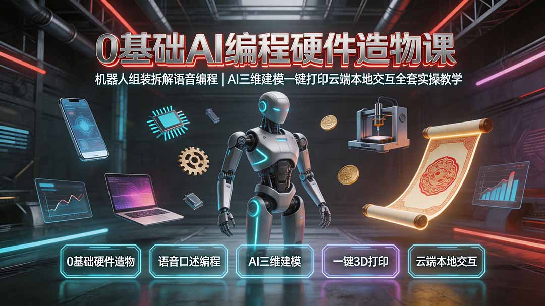 0基础AI编程硬件造物课｜机器人组装拆解语音编程，AI三维建模一键打印云端本地交互全套实操教学-禾谷轻创网