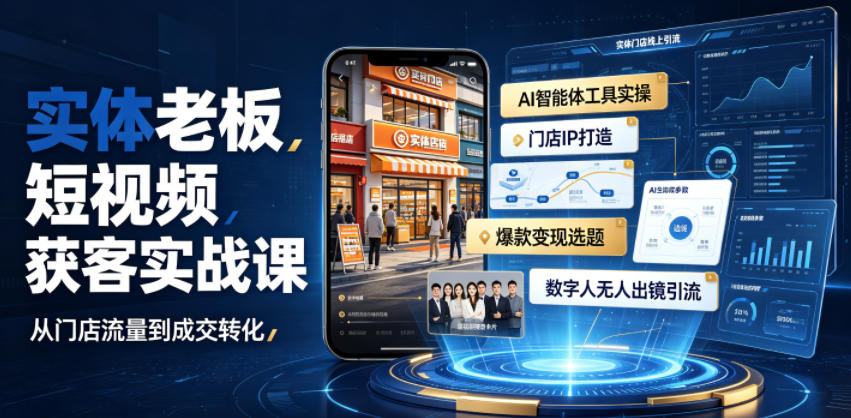 实体老板短视频获客实战课｜AI智能体工具全套实操、门店IP打造、爆款变现选题、数字人无人出镜引流完整教程-禾谷轻创网