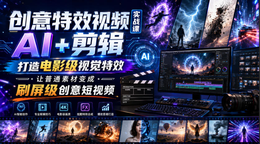 创意特效视频实战课，AI+剪辑打造电影级视觉特效，让普通素材变成刷屏级创意短视频-禾谷轻创网