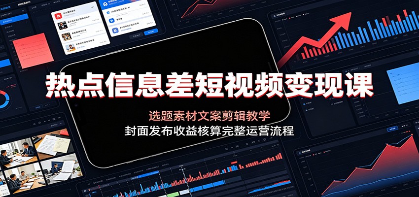 热点信息差短视频变现课：选题素材文案剪辑教学，封面发布收益核算完整运营流程-禾谷轻创网