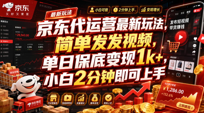 京东代运营最新玩法，简单发发视频，单日保底变现1k+，小白2分钟即可上手【揭秘】-禾谷轻创网