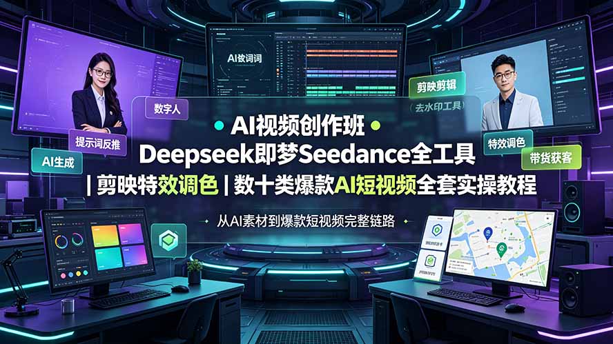 AI视频创作班◆Deepseek即梦Seedance全工具｜剪映特效调色｜数十类爆款AI短视频全套实操教程-禾谷轻创网