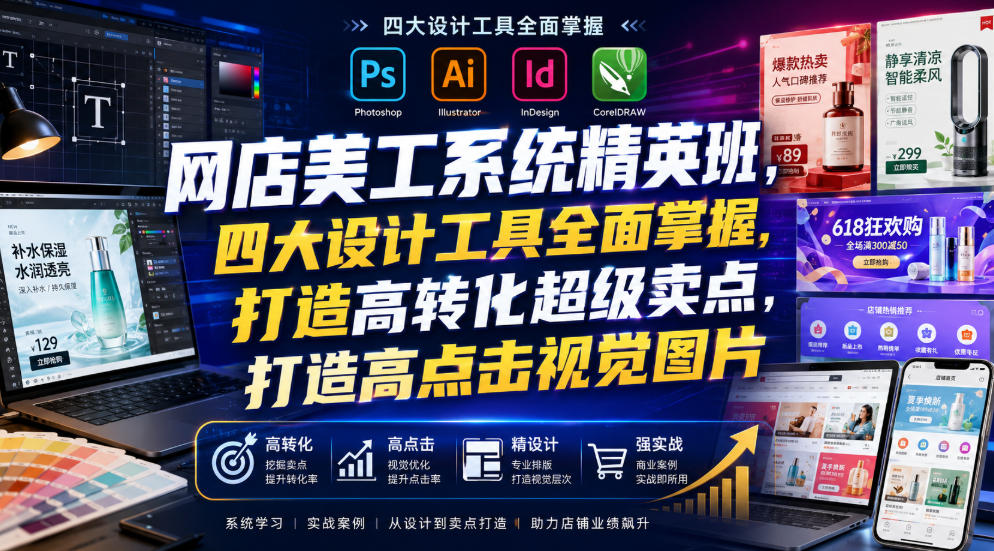网店美工系统精英班，四大设计工具全面掌握，打造高转化超级卖点，打造高点击视觉图片(2026年7月)-禾谷轻创网