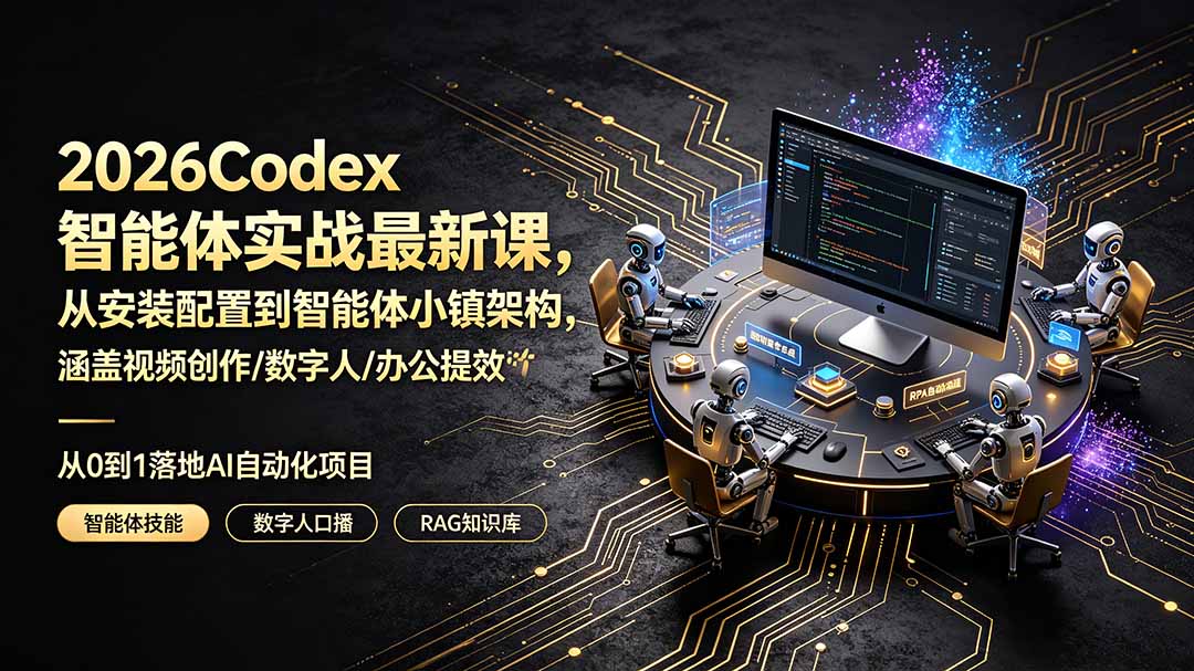 2026Codex智能体实战最新课，从安装配置到智能体小镇架构，涵盖视频创作/数字人/办公提效全技能-禾谷轻创网