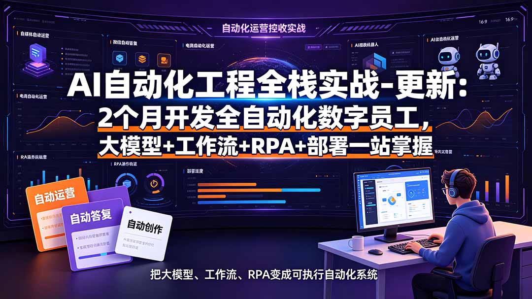 AI自动化工程全栈实战-更新：2个月开发全自动化数字员工，大模型+工作流+RPA+部署一站式掌握-禾谷轻创网