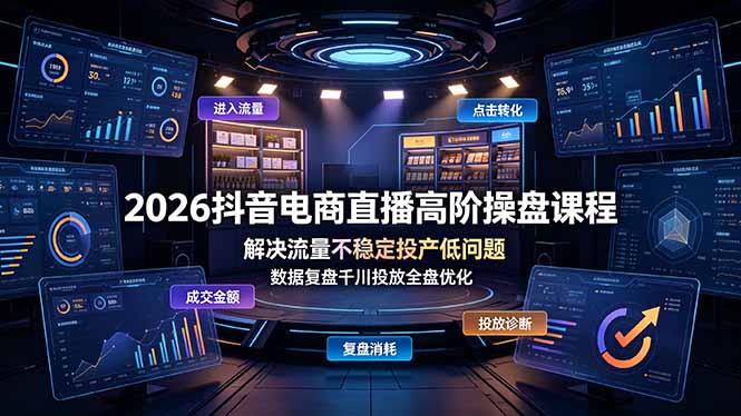 2026抖音电商直播高阶操盘课程，解决流量不稳定投产低问题，数据复盘千川投放全盘优化-禾谷轻创网