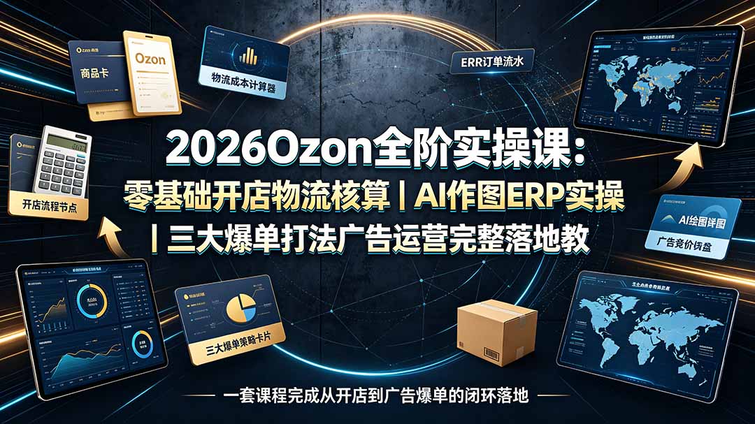 2026Ozon全阶实操课：零基础开店物流核算｜AI作图ERP实操｜三大爆单打法广告运营完整落地教程-禾谷轻创网