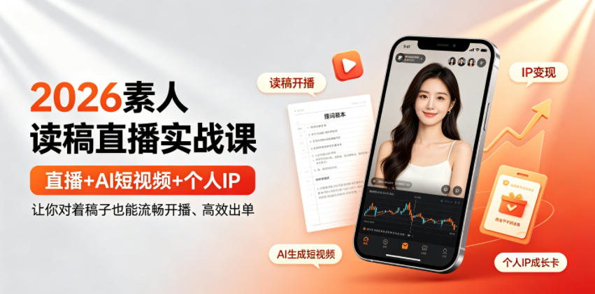 2026素人读稿直播实战课｜直播+AI短视频+个人IP，让你对着稿子也能流畅开播、高效出单-禾谷轻创网