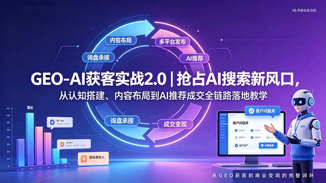 GEO-AI获客实战｜抢占AI搜索新风口，从认知搭建、内容布局到AI推荐成交全链路落地教学-禾谷轻创网