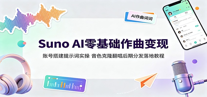 Suno AI零基础作曲变现：账号搭建提示词实操，音色克隆翻唱后期分发落地教程-禾谷轻创网