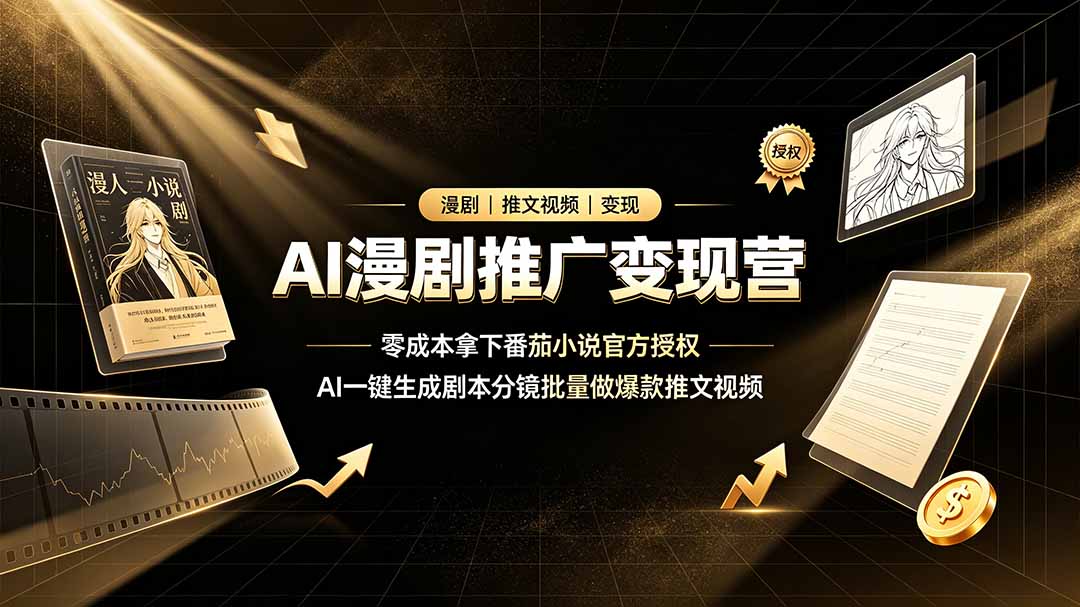 AI漫剧推广变现营，零成本拿下番茄小说官方授权，AI一键生成剧本分镜批量做爆款推文视频-禾谷轻创网