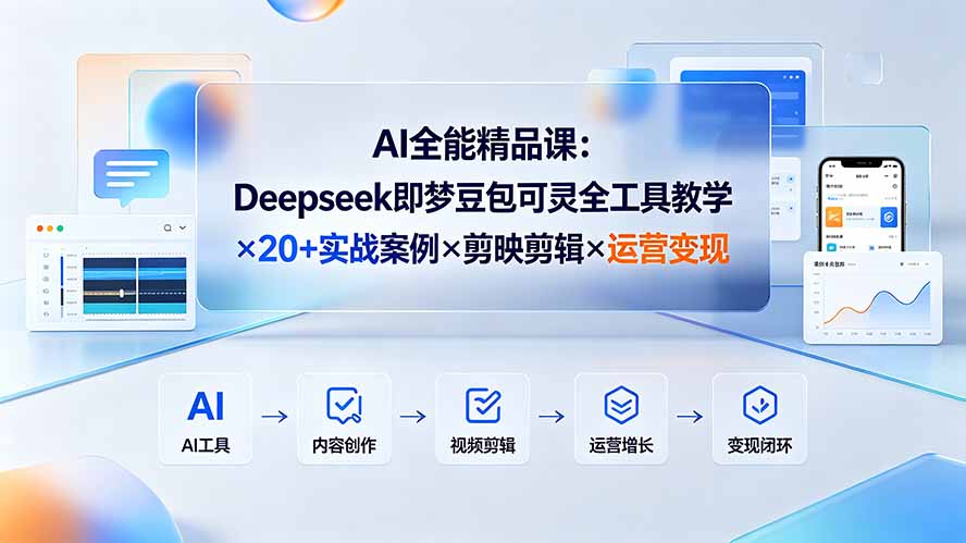AI全能精品课：Deepseek即梦豆包可灵全工具教学×20+实战案例×剪映剪辑×运营变现-禾谷轻创网