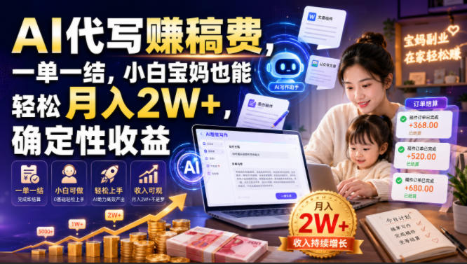 AI代写賺稿费，一单一结，小白宝妈也能轻松月入2W+，确定性收益【揭秘】-禾谷轻创网