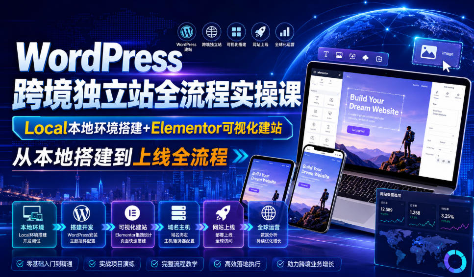 WordPress跨境独立站全流程实操课｜Local本地环境搭建+Elementor可视化建站，从本地搭建到上线全流程-禾谷轻创网