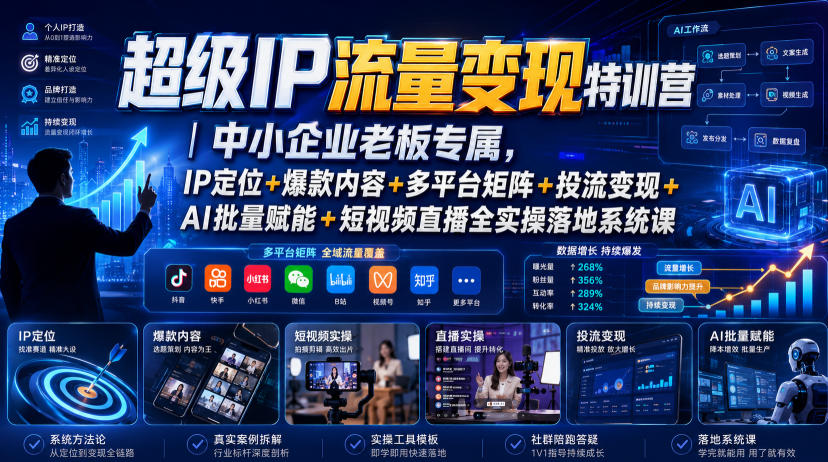 超级IP流量变现特训营｜中小企业老板专属，IP定位+爆款内容+多平台矩阵+投流变现+AI批量赋能+短视频直播全实操落地系统课-禾谷轻创网