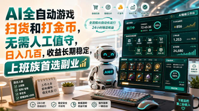 AI全自动游戏皮肤扫货和打金币，日入几百，内部方法大揭秘，0门槛！-禾谷轻创网