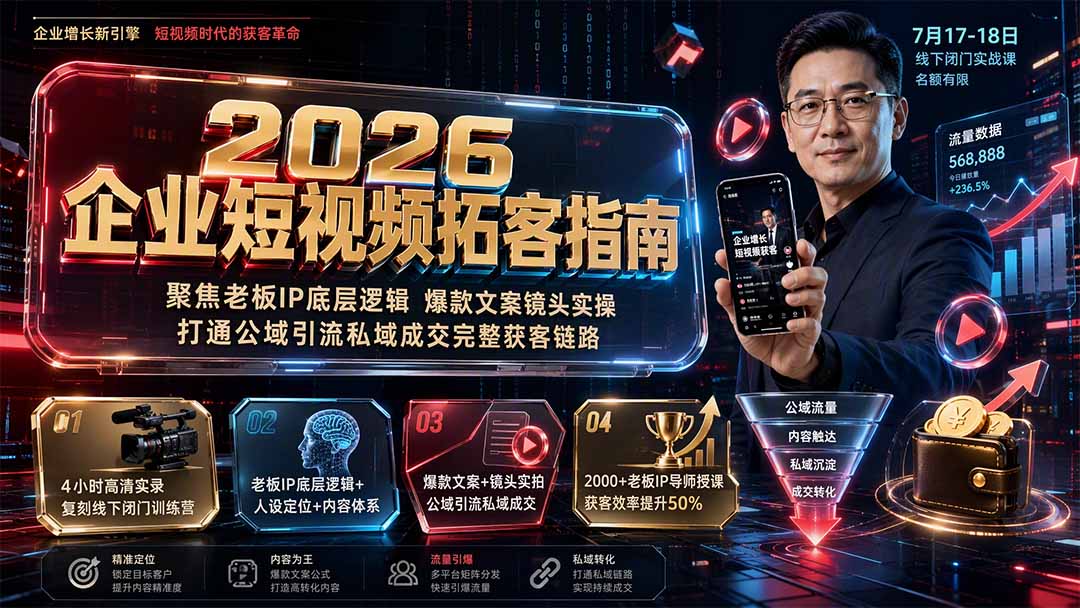 2026企业短视频拓客指南：聚焦老板IP底层逻辑，爆款文案镜头实操，打通公域引流私域成交完整获客链路-禾谷轻创网