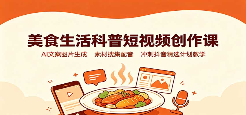 美食生活科普短视频创作课：AI文案图片生成，素材搜集配音，冲刺抖音精选计划教学-禾谷轻创网