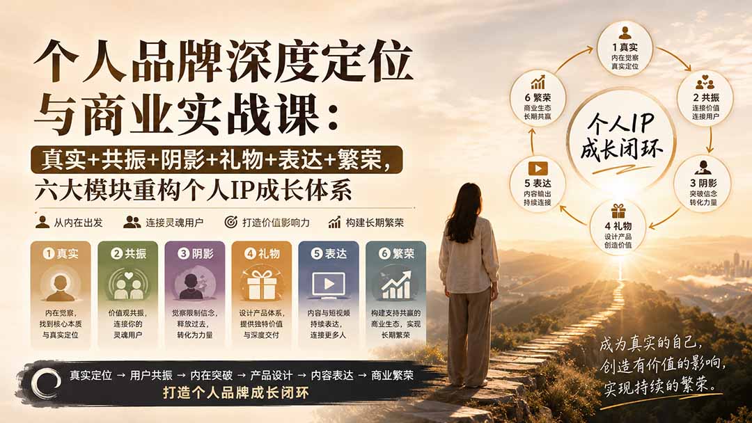 个人品牌深度定位与商业实战课：真实+共振+阴影+礼物+表达+繁荣，六大模块重构个人IP成长体系-禾谷轻创网
