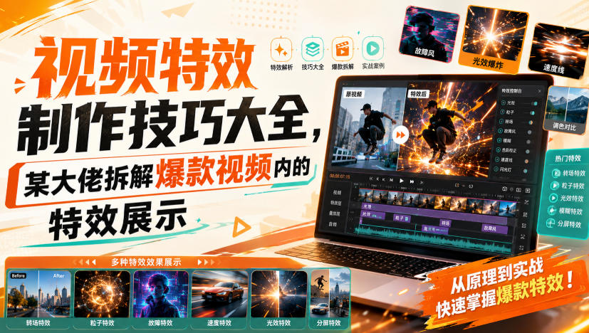 视频特效制作技巧大全，某大佬拆解爆款视频内的特效展示-禾谷轻创网